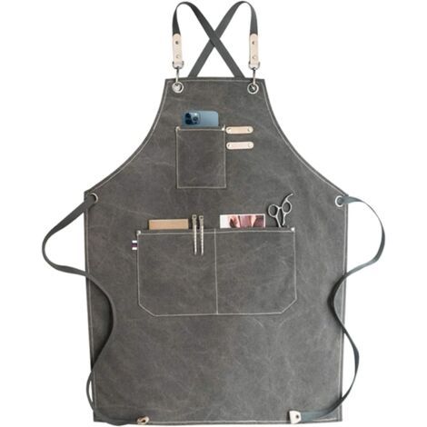 Tablier de cow-boy de haute qualité avec poches pour coiffeur, Tablier de travail multifonction en toile cirée imperméable, peintre, jardinier, styliste de coiffure (1/5)