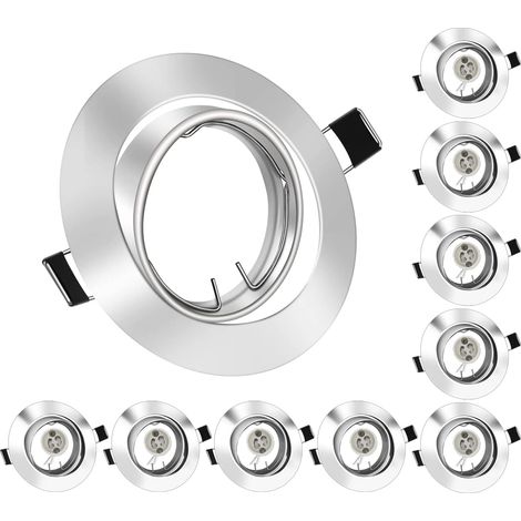 ZOLGINAH Projecteurs Spot Encastrable GU10 Set, 10 Pièces Cadre De Montage En Chromé Métal Avec Douille Céramique GU10 Pour Lampes, Rond, Ø 75 mm Orientable A 35°, Pour Lampes A LED Ou Halogènes (1/5)
