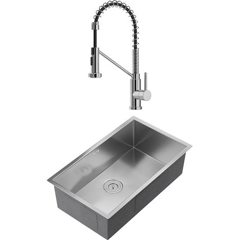 Set lavandino 76 x 45 cm SOELA + rubinetto con doccino ROFLEX Acciaio inox Grigio cromato (1/5)