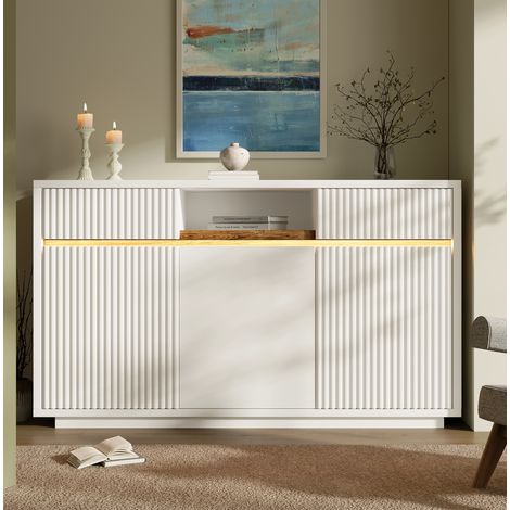 Aparador mueble almacenaje LED madera 140 cm OKMYHOME (1/5)