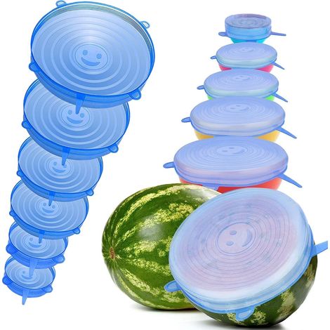 6 pièces Couvercles en silicone ronds bleus,Jcouvercles Extensibles en Silicone Permanence,Couvercles réutilisables pour Bols Alimentaires,Convient à de Nombreuses Tailles de Bols,Pots (1/5)