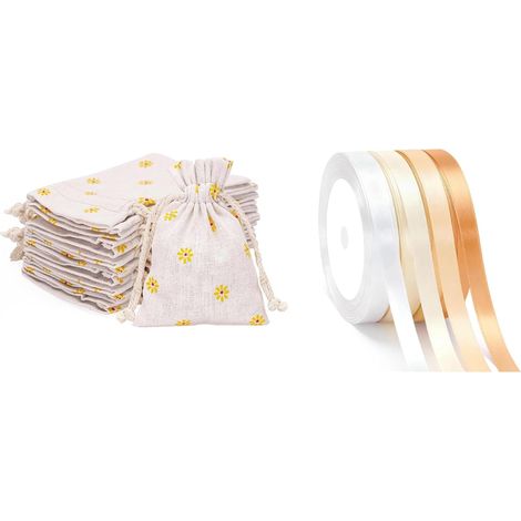 20PCS Sachets en Jute et 4 Couleurs Ruban Satin Abricot (1/5)