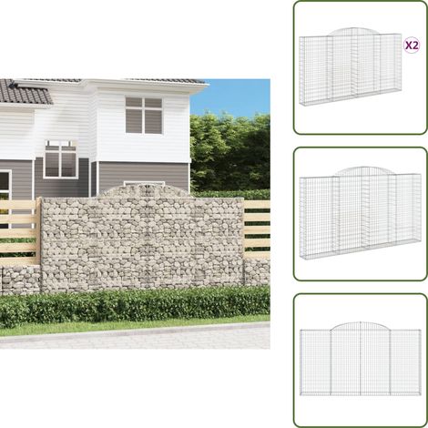 The Living Store Paniers à gabions arqués 2 pcs 300x30x160/180 cm fer galvanisé - Barrières de jardin (1/5)