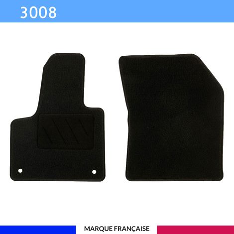 Tapis de sol voiture - Sur mesure pour  Peugeot 3008 (10/2016-11/2020) - Antidérapant : Clips de fixations et scratch - Tapis de sol avant 2 pièces - Moquette - Noir