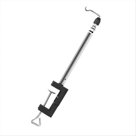Drehbarer Bohrmaschinen-Montagebügel mit flexibler Welle, verstellbarem Werkbankhaken, aufsteckbarer Aufhängehalterung, universellem Rotationswerkzeughalter, robustem Aufbewahrungszubehör. (1/5)