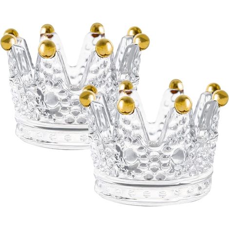 Support À Bougie En Verre - Design Couronne Élégant - Pour Bougies Thé Lumineuses Et LED - Usage Intérieur Extérieur - Lot De 2 (1/5)