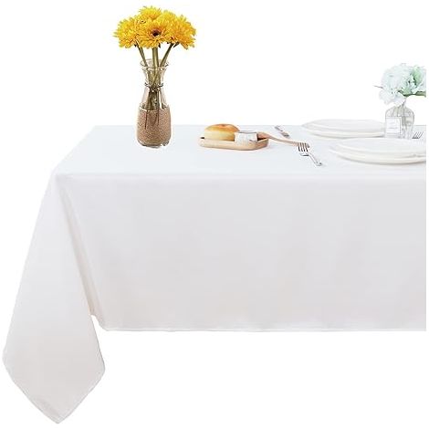 Nappe 140x200cm Nappe en polyester lavable résistant aux taches et aux plis, Housse de table décorative pour table à manger, buffets et camping blanc (1/5)