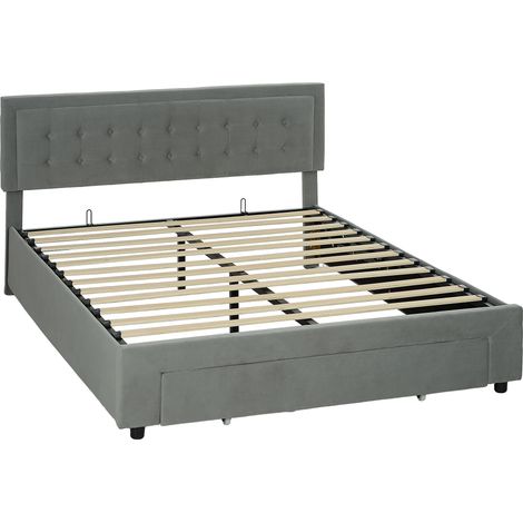 King Size Ottoman Bed Frame, Front Drawer - Grey (1/5)