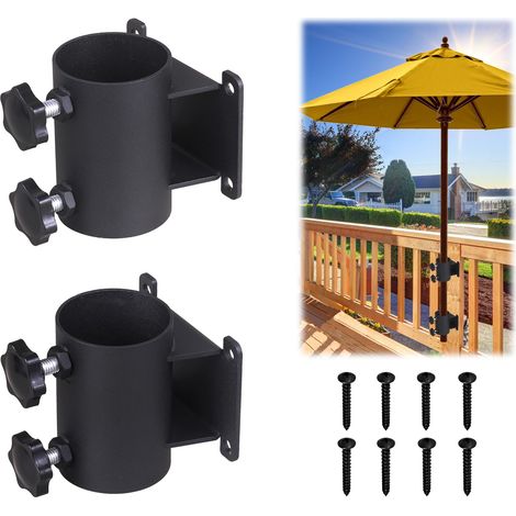 Set aus 2 robusten Sonnenschirmständern für Terrasse, mit verstellbarer Befestigungsklemme für Geländer, Zäune, Stege, Balkone und Patios.