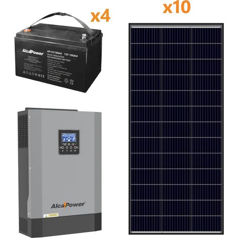 Kit Fotovoltaico Off-Grid AlcaPower 3500W con Accumulo 10 Pannelli 200W e 4 Batterie 100Ah professionale (1/2)