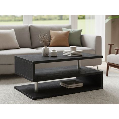 Dmora - Couchtisch Goffredo, Wohnzimmer-Couchtisch, niedriges Aufbewahrungselement, Couchtisch, 90x55x41 cm, Schiefer (1/4)