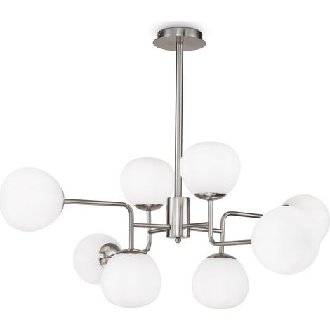 Lampadario Sospensione Erich In Metallo Nichel 8 Luci E Diffusori Bianchi (1/5)