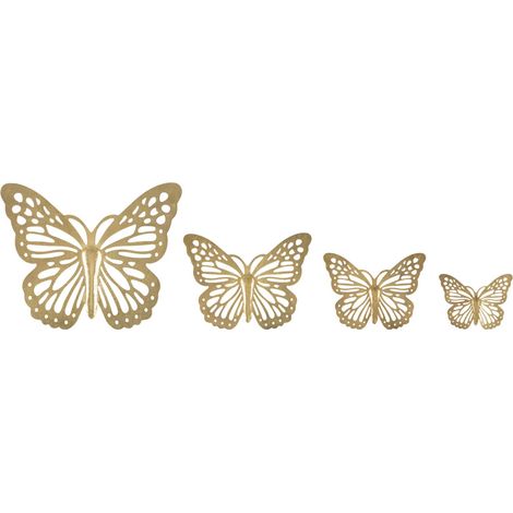 Set 4 Farfalle Decorative 3D da Muro in Ferro Oro (1/4)