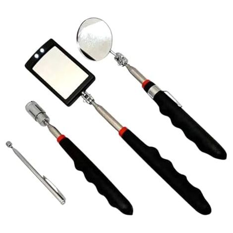 Miroir d'inspection télescopique  Outil éclairant extensible avec tête pivotante de recherche,pour Camions, Camping-cars, Monospaces, Pick-ups, Maisons, Ateliers carré miroir rond tige magnétique (1/5)