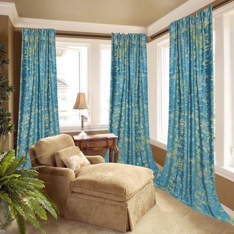 Rosnek Rideau Occultant en Velours avec Estampage Doré Isolant Thermique et Phonique 132x260cm Bleu (Lot de 2) (1/5)