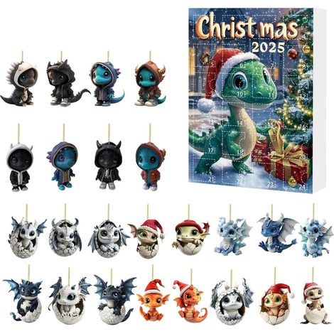 Calendrier De Lavent Dinosaure - Ornements Accrochables En Acrylique - Pour Décompte De Noël - 24 Pièces - Idéal Enfants À Partir De 3 Ans (1/4)