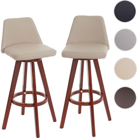 2x tabouret de bar Boras, chaise de comptoir, bois, similicuir, rotatif - marron, pieds foncés