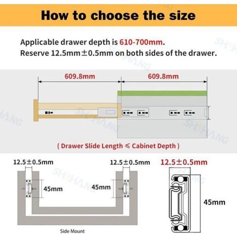 Glissière pour tiroir - - - Amortisseur soft‑close - Capacité 45 kg - Extension 150 mm (1/4)