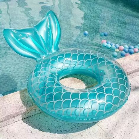 Bouée Gonflable, Durable Ronde Gonflable avec poignée Matelas d'air pneumatique Radeau de Piscine Gonflable Flottant Piscine Flottante Anneau Adulte de Taille (Queue de Poisson Bleu lac) (1/5)