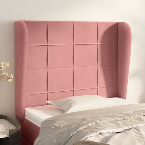 Tête de lit avec oreilles pour lit simple, Tableau décoratif de chevet élégante Rose 103x23x118/128 cm Velours SDG76039 (1/5)