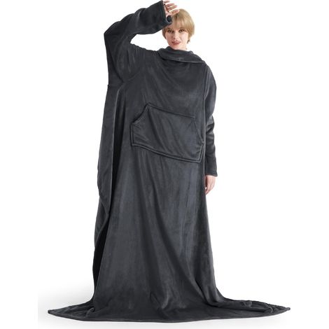 Manta de manga larga para adultos - Manta polar con capucha y bolsillos - Para mujeres y hombres - Manta para TV/sofá 170200CM, Antracita (1/5)