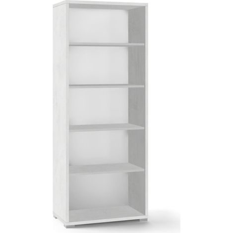 Modernes Bücherregal aus oxidweißem Holz mit vier Regalen 71 x 41 x H182 cm