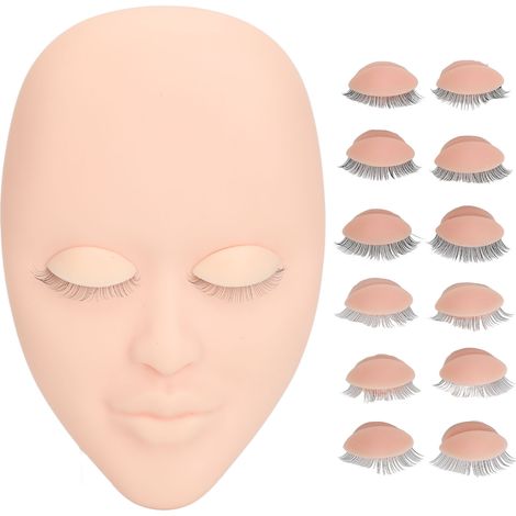 Tête de mannequin pour extensions de cils avec 6 paires de paupières remplaçables, visage rose tactile doux (1/5)