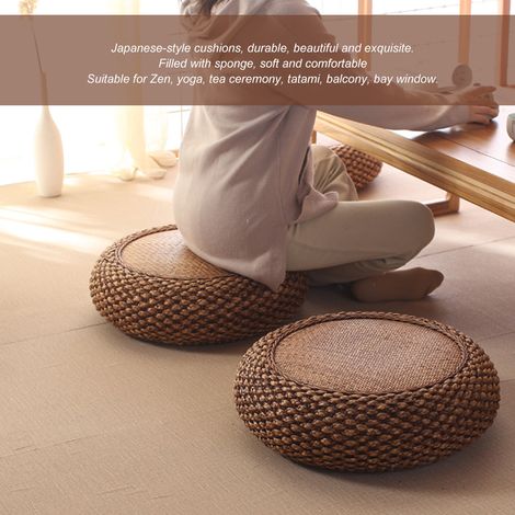 Coussin de sol rond de style japonais pour salon, balcon ou tatami, couleur café (1/5)
