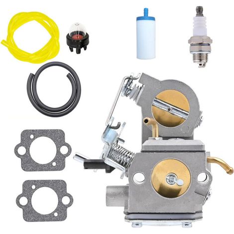 Carburateur pour débroussailleuse 52cc 49cc 43cc Carbu Kit avec joint, tuyau, bougie d'allumage et filtre à essence, Convient à une grande variété de tondeuses à gazon, débroussailleuses (1/4)