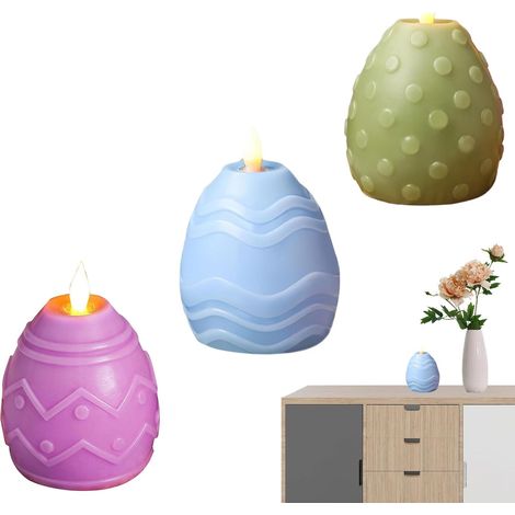 Bougies Œufs de Pâques Lot de 3 Bougies Parfumée Sculptées à Piles Bougies Œufs Pâques Printemps Pour Salon, Chambre à Coucher, Salle à Manger, Centre de Table, Fête (1/5)