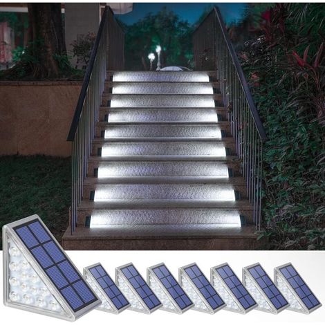 Lot de 8 lampes solaires pour escaliers, escaliers, terrasse, allée, porche, porte d'entrée, trottoir - Blanc froid (1/4)