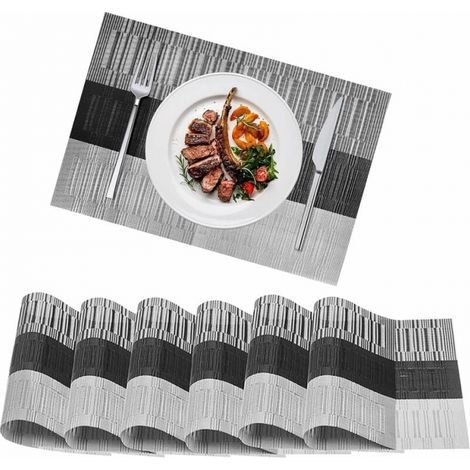 Set of 6 Grey PVC Placemats, Washable Heat Resistant Non-Slip Table Mats Decoration, Easy to Clean and Store, for Home Kitchen Restaurant Wedding (1/5)