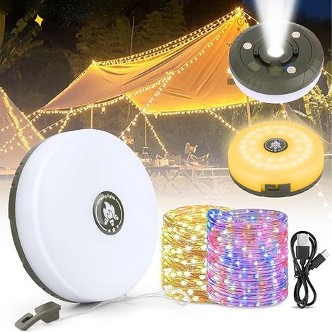 Camping String Lights, Roll Up String Lights with 10M LED String Lights, Waterproof, Portable, USB Rechargeable Outdoor (1/5)
