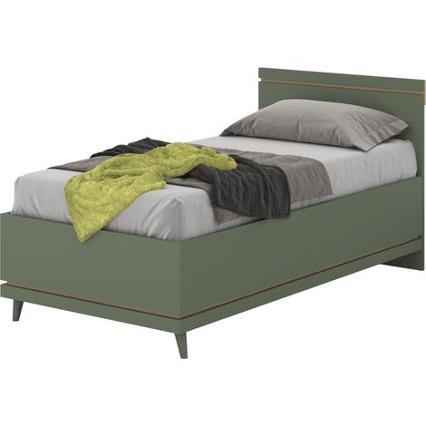 Lit coffre enfant NOKI – 100x200 cm grün und Holz – Skandinavischer Stil