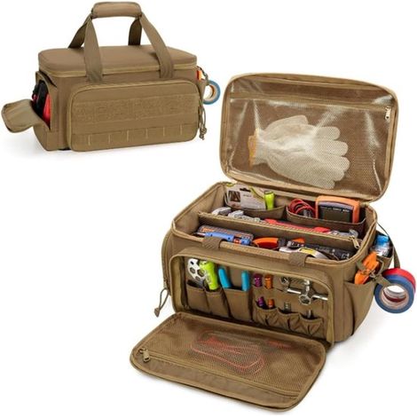 Bolsa de herramientas - Bolsa organizadora - Mecánicos y electricistas - Boca ancha - 37 x 22 x 21 cm - Caqui (1/5)