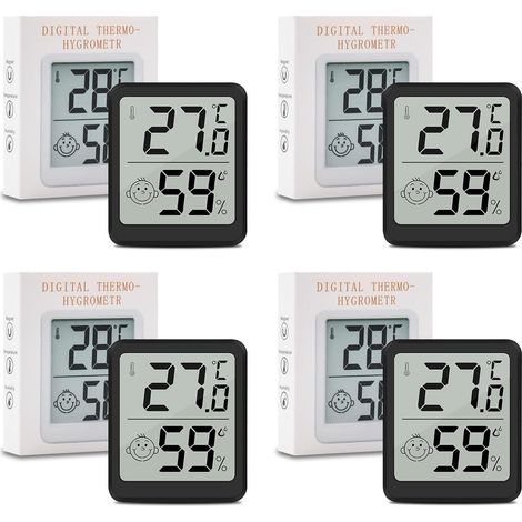 Set di 4 termometri da interno per la casa, mini termometro digitale LCD con igrometro, termometro di precisione da parete per la cameretta del bambino, la serra e la cantina, colore nero. (1/5)