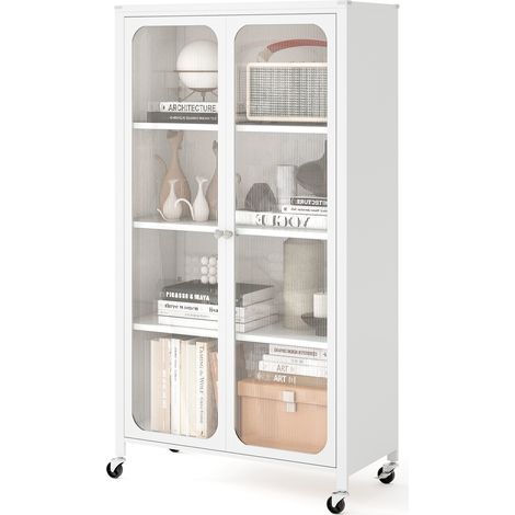 COSTWAY Metal Storage Cabinet File Cabinet with Lockable Wheels-White