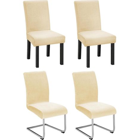 Lot de 4 housses de chaise en velours stretch, extensibles et lavables, beige (1/5)