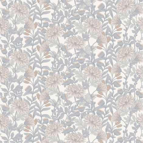 Martha Floral Wallpaper Blue Cream Muriva Botanical Natural Feature Wall (1/4)