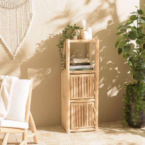 Etagère 40x36x115 cm en teck avec 2 portes - NITA (1/5)
