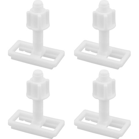 Store Lot de 4 charnières rectangulaires pour lunette de toilette - Vis universelles en plastique - Avec écrou fendu - Outil de réparation de toilettes - Pièces de rechange (1/5)