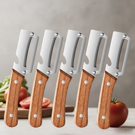 Gemüseschäler aus Edelstahl mit Holzgriff – Küchenhelfer zum Schälen und Schneiden von Gemüse und Obst (1/5)
