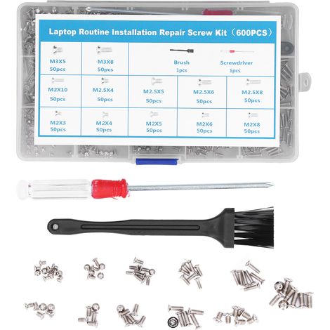 Lot de 600 vis PC acier carbone tete plate M2 M2.5 M3 argent avec tournevis et pinceau pour boitier alimentation carte mere disque dur portable (1/5)