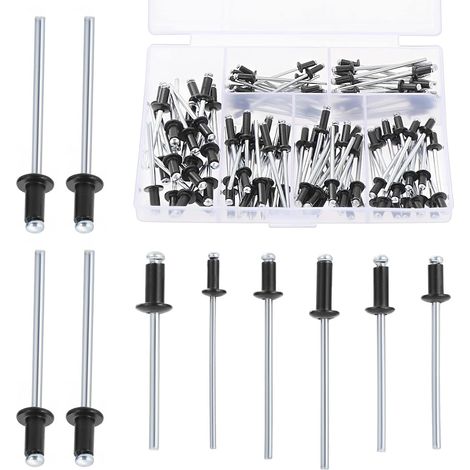 120 Pieces Black Aluminium Rivet, 2.4/3/3.2/4 mm, Pop Rivet, 6 Sizes Assortment Black Blind Rivets for Metal Wood Plastic with Storage Box (1/5)