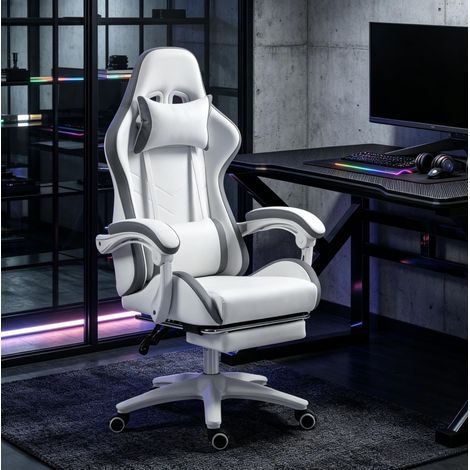 Sedia gaming ergonomica bianca reclinabile 135° con poggiapiedi e supporto lombare (1/5)