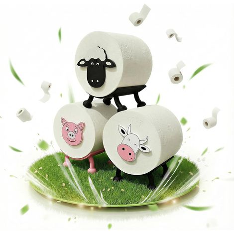 Lot de 3 porte-papier toilette en forme de mouton, cochon et vache - En forme de mouton debout - Sans perçage - Motif animaux - Pour le rangement ou comme cadeau - Fabriqué par (1/5)