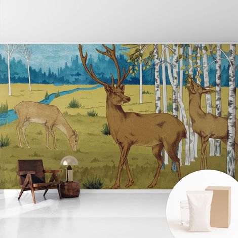 Fototapete Tapete Vliestapete mit Kleber - trendige Wanddeko - Schlafzimmer - Wohnzimmer Waldharmonie 416x254 cm (1/5)