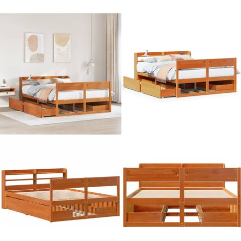 vidaXL Massivholzbett ohne Matratze Wachsbraun 150x200 cm Kiefernholz (1/5)