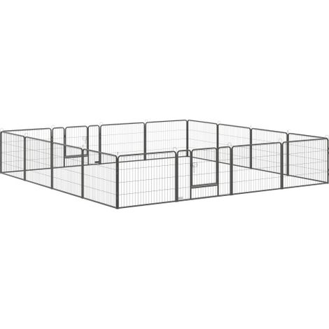 Recinto per cuccioli, alto 60 cm, 16 scomparti, recinto per animali domestici, cancelletto per cuccioli, recinto personalizzabile, con 2 porte, in acciaio, realizzato in loco. (1/5)