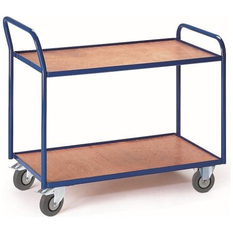 Rollcart Tischwagen mit abgewinkeltem Schiebegriff und 2 Etagen im Buchendekor 790x490mm